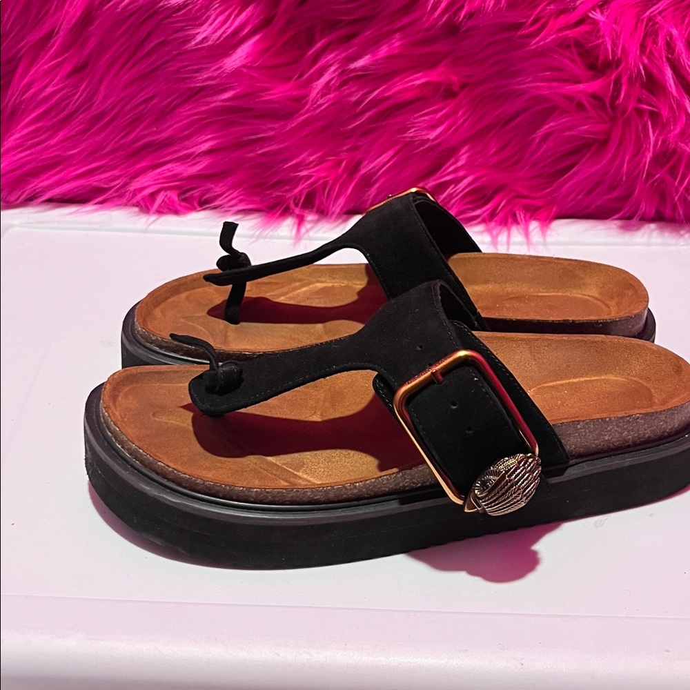 Black Suede KURT GEIGER Thong Sandals with Buckle Detail - Picture 5 of 8
